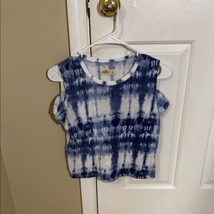 Hollister Blue and White Cold Shoulder Top